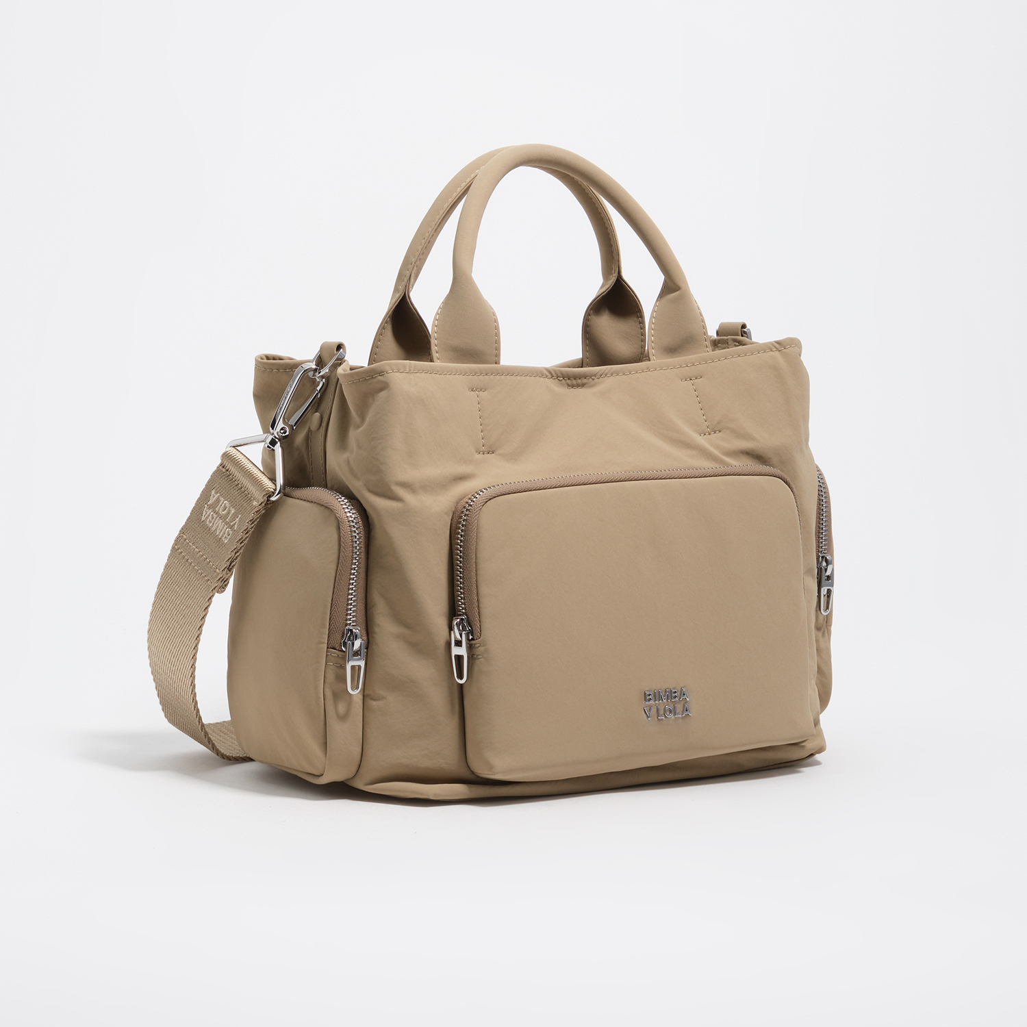 Bimba Y Lola Light Khaki Large Nylon Pocket Crossbody Bag
