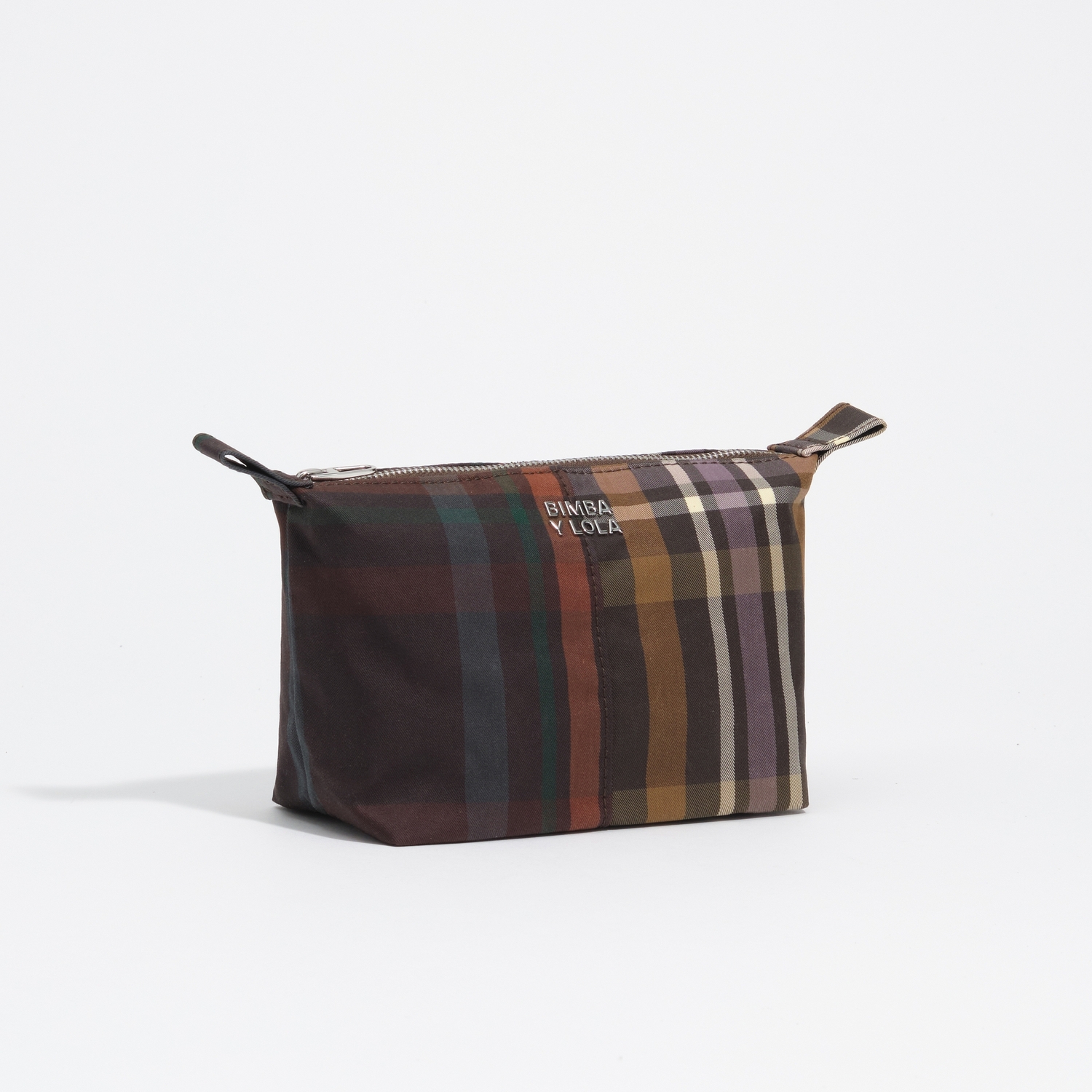 Saszetka Trapecio mała woskowane wykończenie tartan czekoladowo-zielona