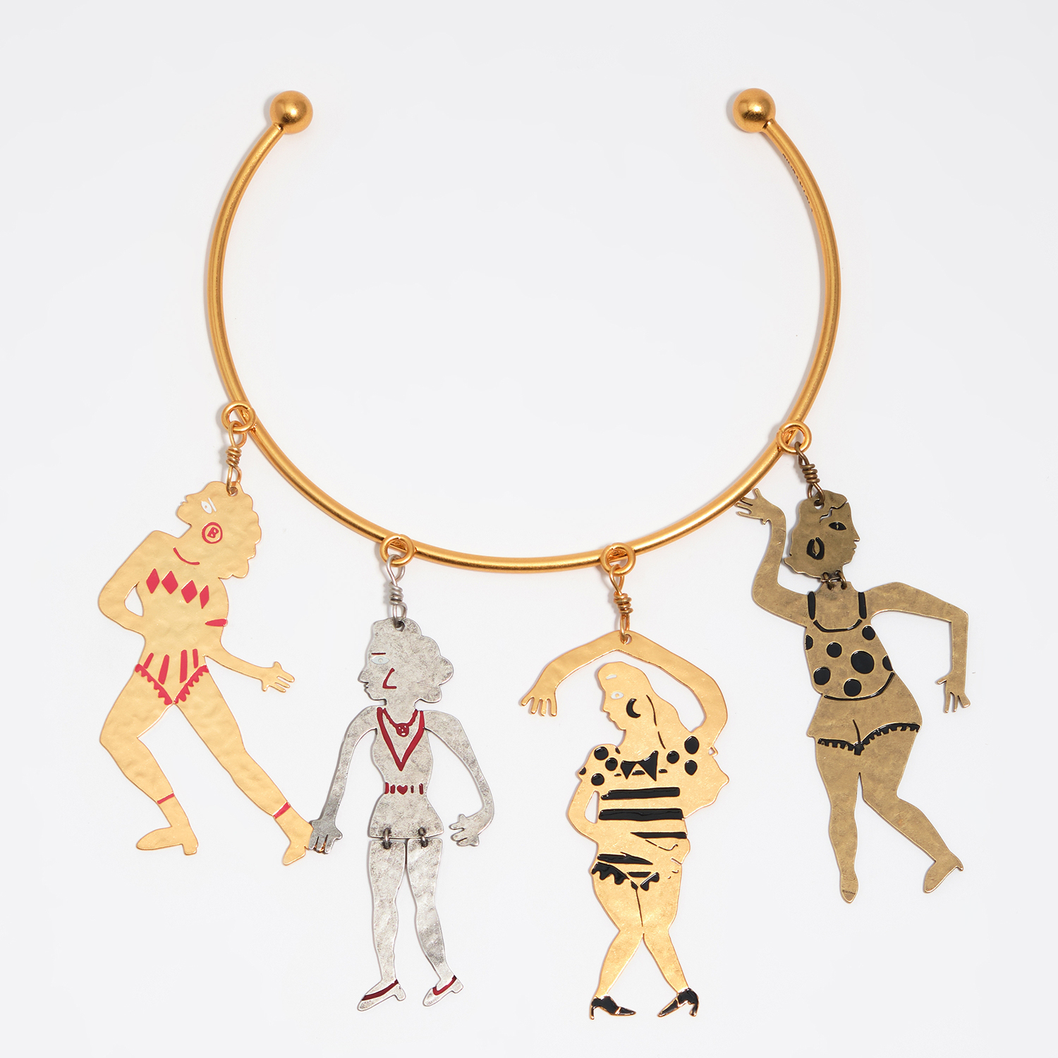 Bimba Y Lola Gold Choker Necklace With Tricolor Metal Silhouettes
